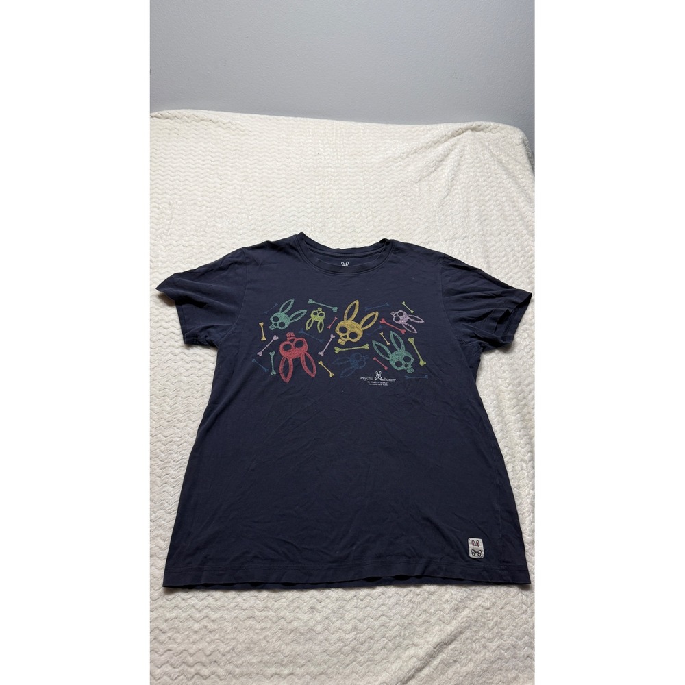 Psycho Bunny Mens Navy Blue Pima Cotton Graphic T-Shirt Size 4 Medium 4610